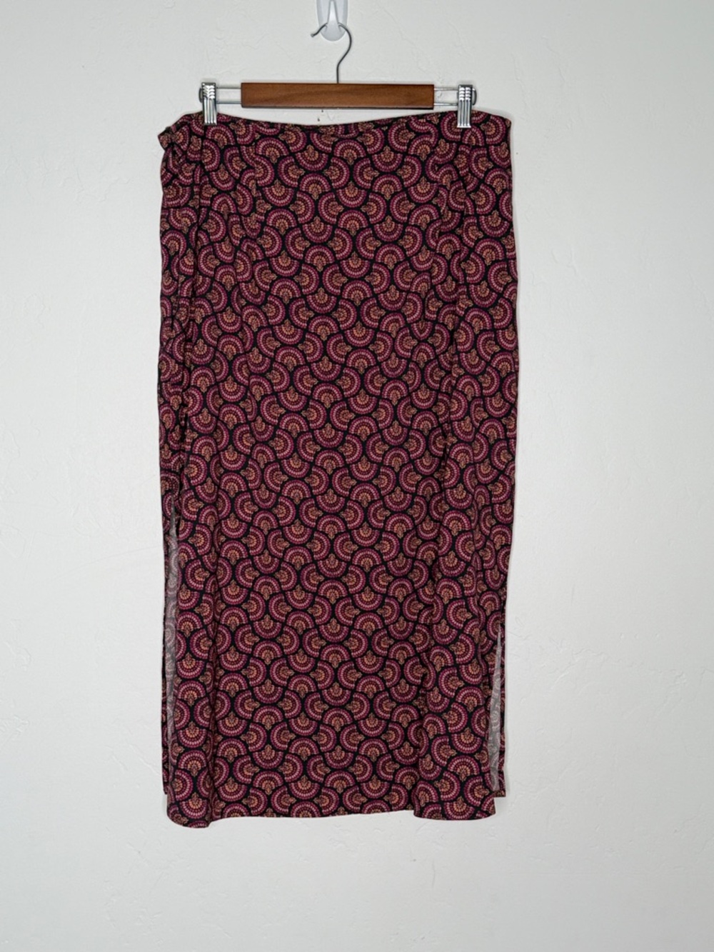 Marine Layer Ryan Midi Slip Skirt Printed Satin Bias Cut Pink Size 12 - Picture 4 of 6